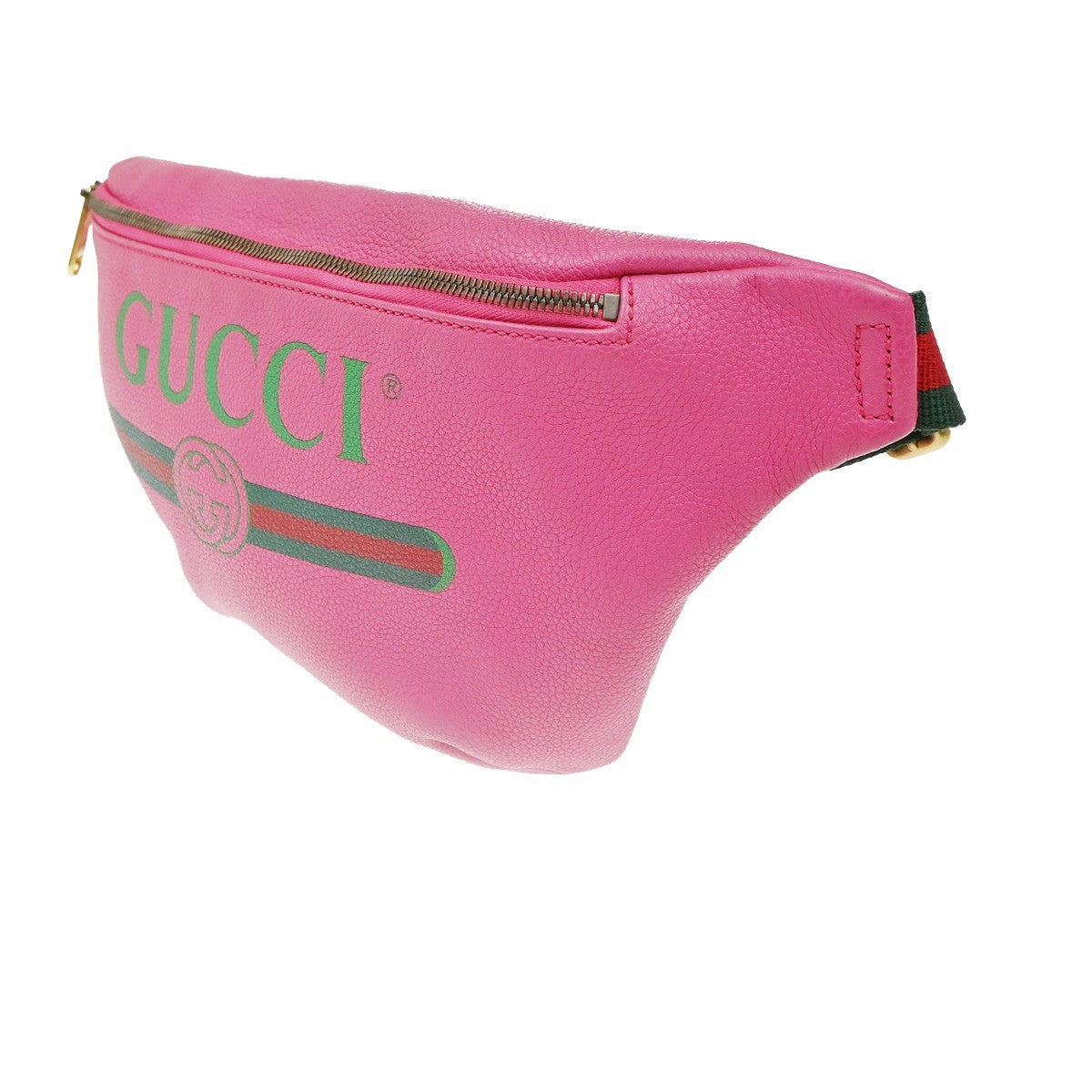 GUCCI GG Logo Print Sherry Bum Body Bag Leather Pink GHW Italy 89CA738
