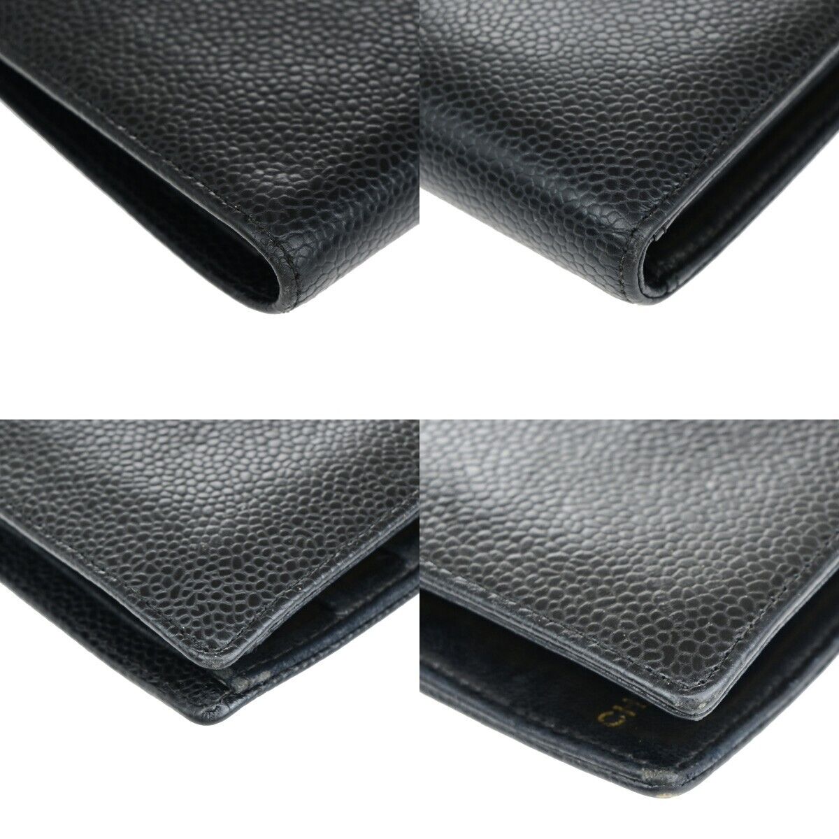 CHANEL CC Logo Long Bifold Wallet Purse Caviar Skin Leather Black GHW 33EB273