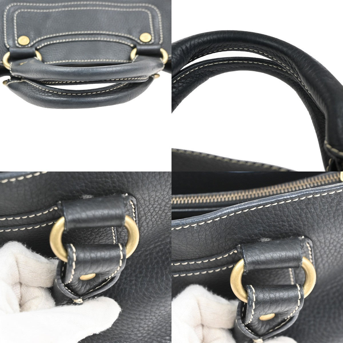 CELINE Logo Macadam Boogie Tote Hand Bag Leather Navy Blue GHW Italy 80MA323