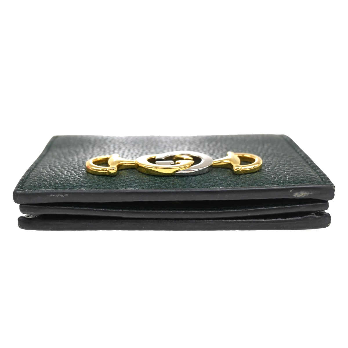 GUCCI G Horsebit Bifold Wallet Leather Green GHW Italy 34RL598