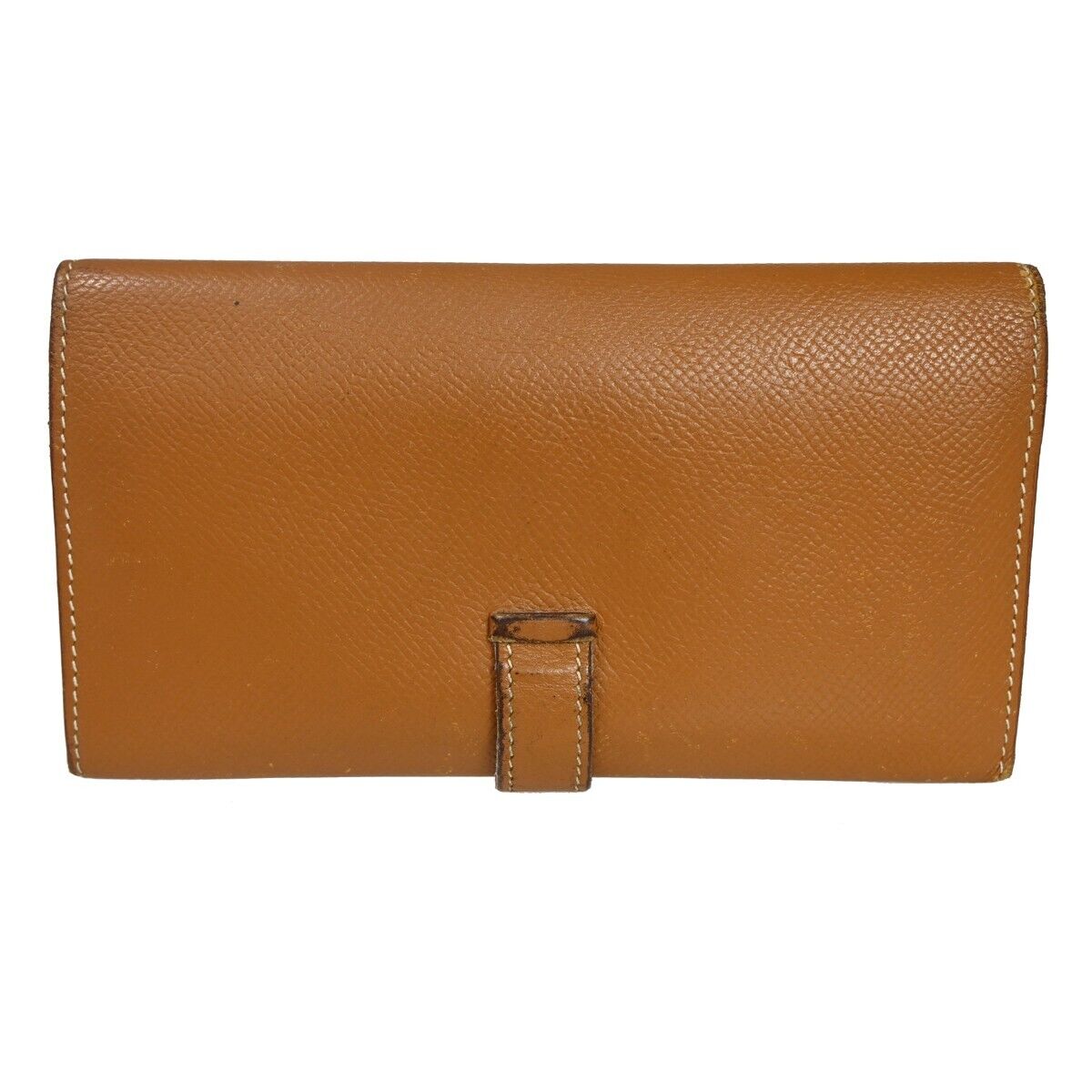 HERMES Logo Bearn Long Trifold Wallet Purse Chevre Leather Brown France 36GA820