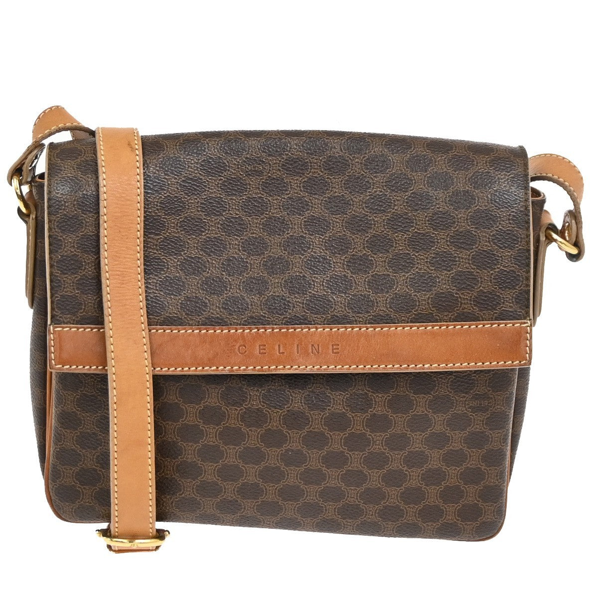 CELINE Logo Macadam Pattern Shoulder Bag PVC Leather Brown GHW Italy 61KC643