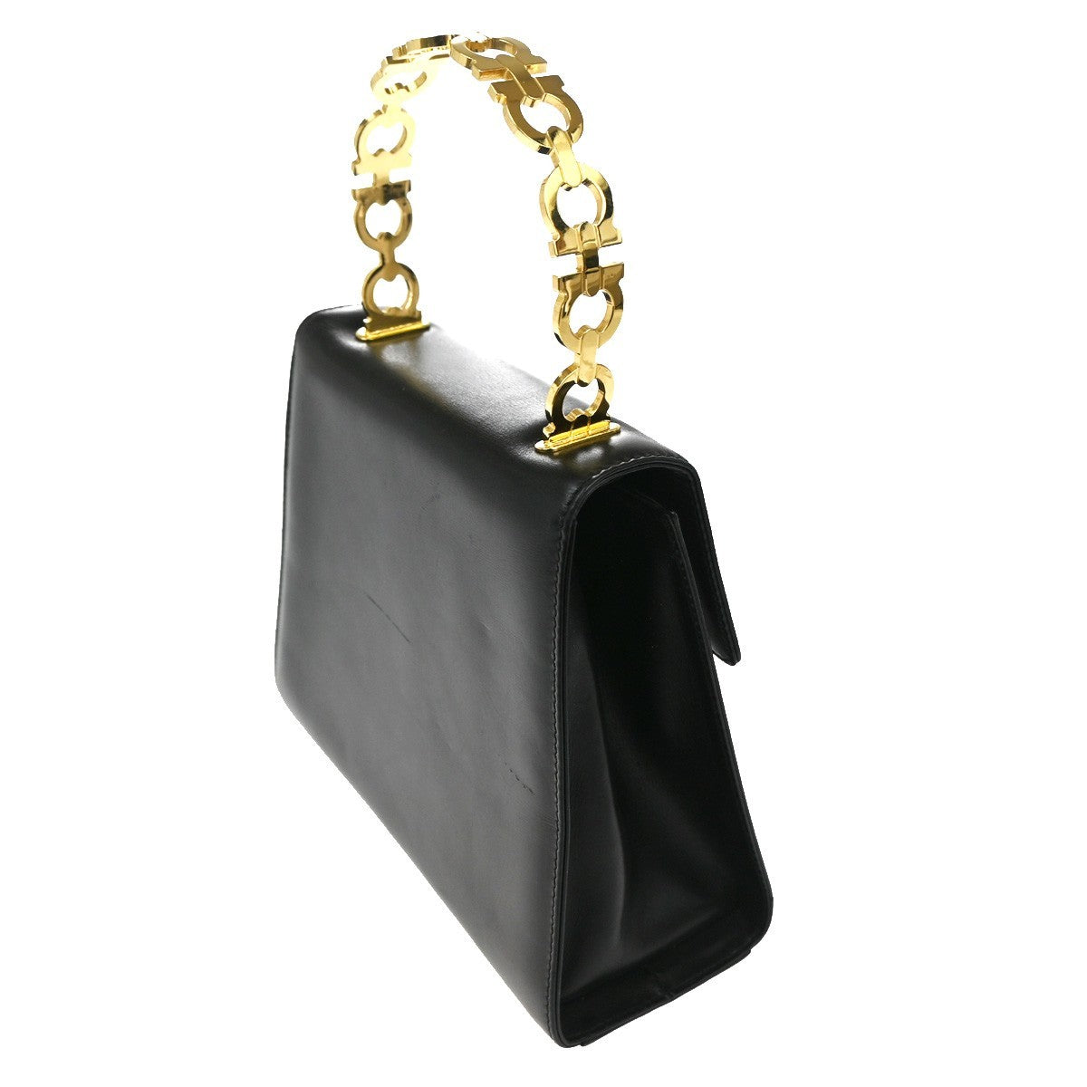 SALVATORE FERRAGAMO Gancini Hand Bag Leather Gold Black Italy 80TA466