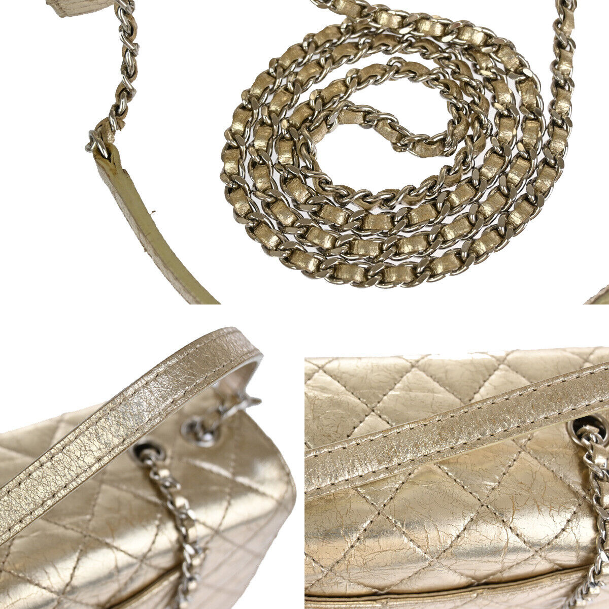 CHNAEL CC Matelasse Chain Shoulder Bag Crinkled Leather Accordion GHW 629RJ582