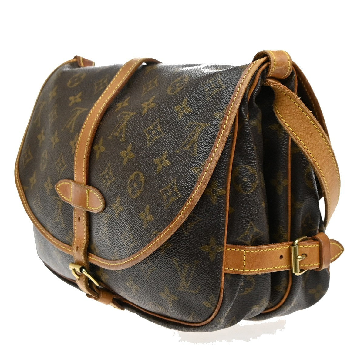 LOUIS VUITTON Logo Saumur 30 Shoulder Bag Monogram Leather Brown M42256 72SA025