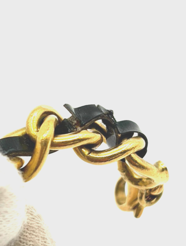 CHANEL CC Rhinestone Chain Bracelet Anklet Leather 95P GHW Black Vintage 12RL959
