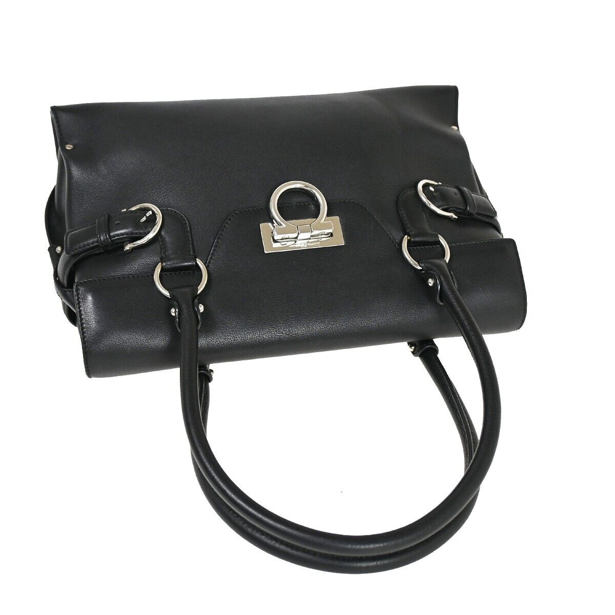 SALVATORE FERRAGAMO Logo Gancini Shoulder Bag Leather Black SHW Italy 31YD105