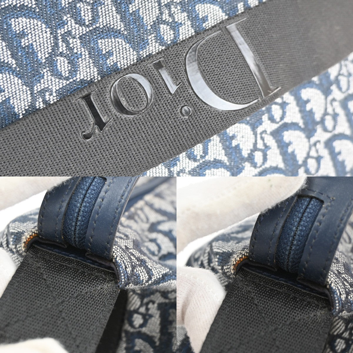 CHRISTIAN DIOR Logo Trotter Pattern shoulder Bag Canvas Leather Navy 93TA658