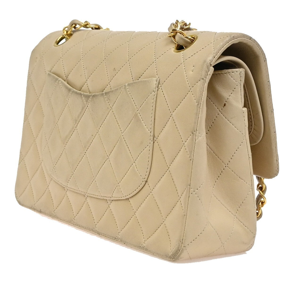 CHANEL Matelasse 25 Double Flap Chain Shoulder Bag Leather BE Vintage 373RF341