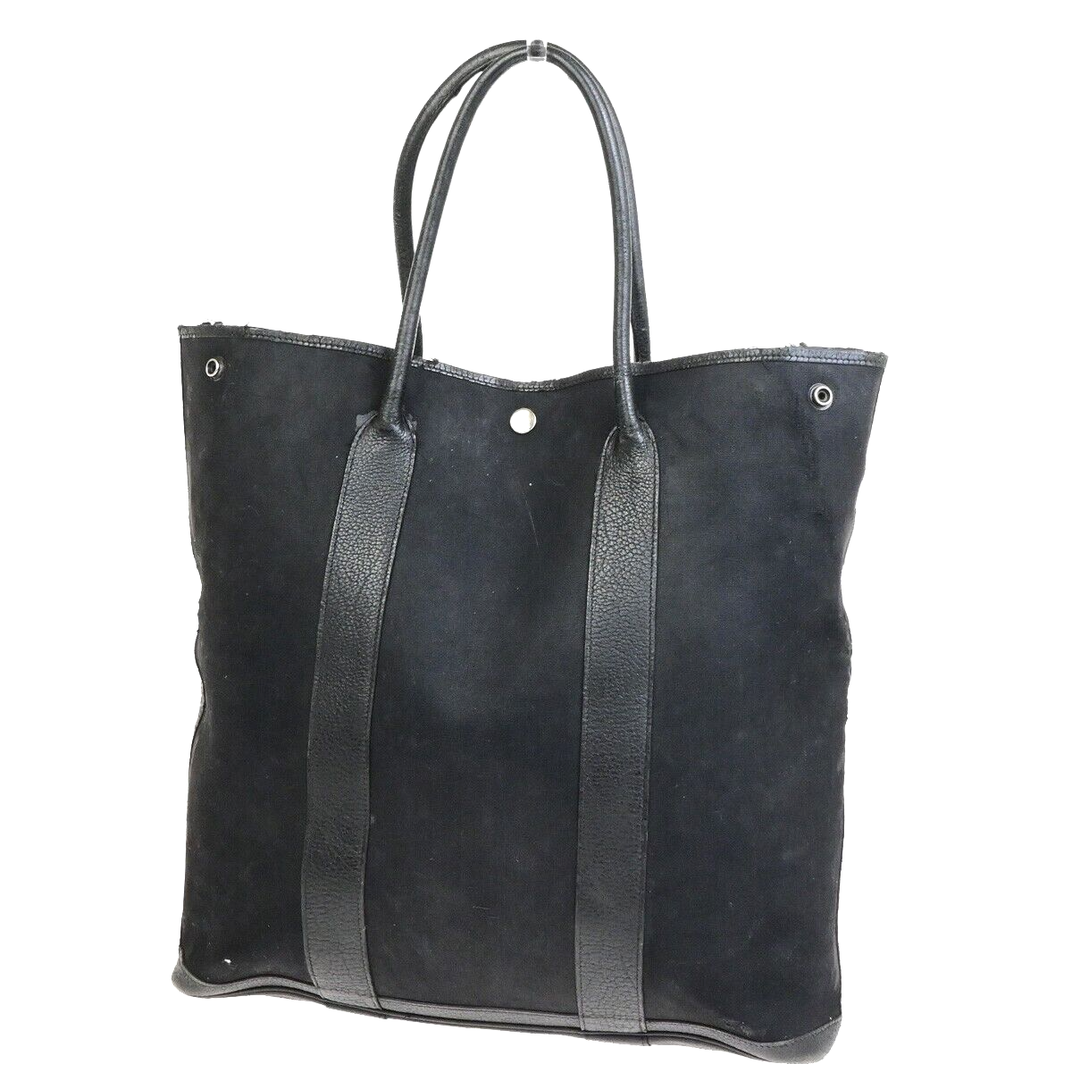HERMES Logo Garden File 37 Hand Tote Bag Canvas Leather Black Silver 69FA285