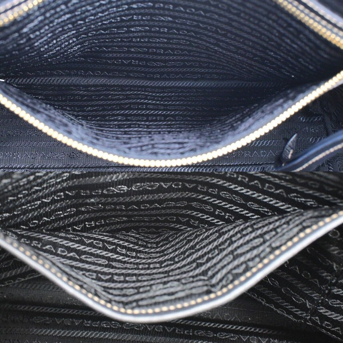 PRADA MILANO Logo Jacquard Shoulder Bag Canvas Leather Brown Black Gold 75SH961