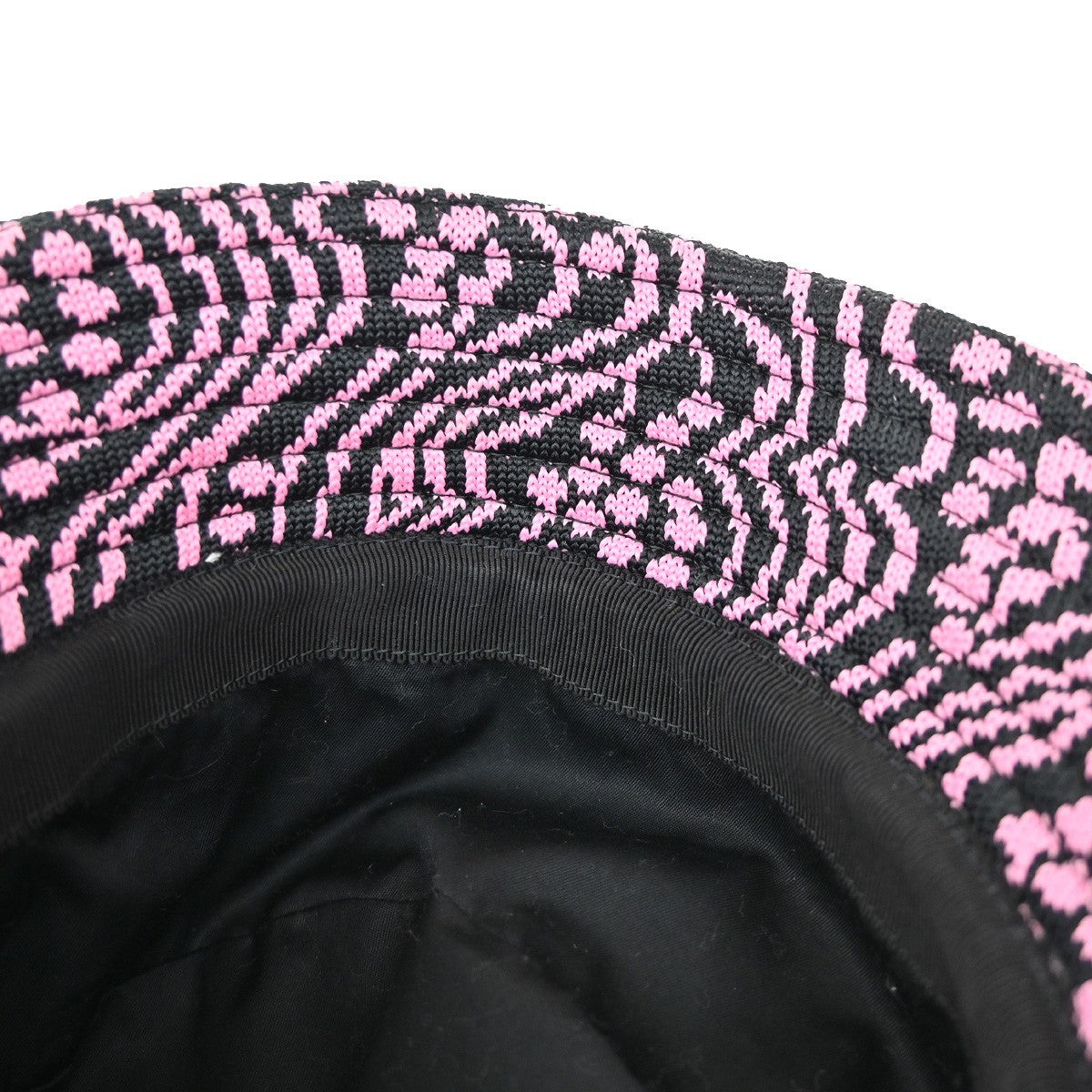PRADA Logo Bucket Hat Size S Jacquard Pink Black Italy 80KB484