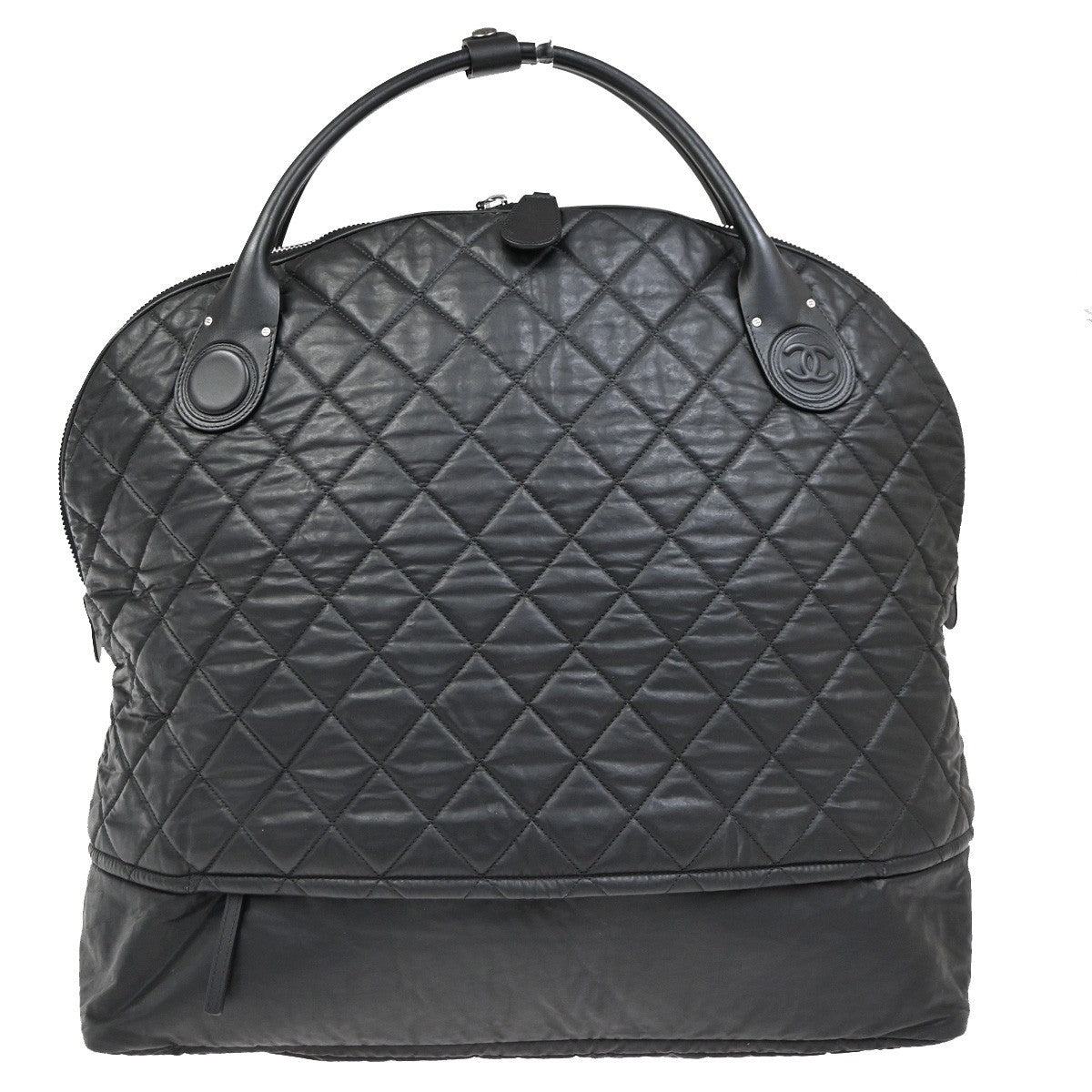 CHANEL CC Logo Coco Cocoon Travel Hand Bag Nylon Leather Black Italy 44RP154