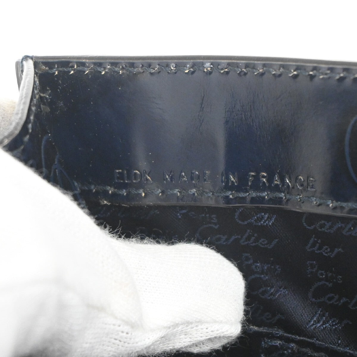 CARTIER Logo Birthday Hand Bag Patent Leather Navy Blue France 89EF036