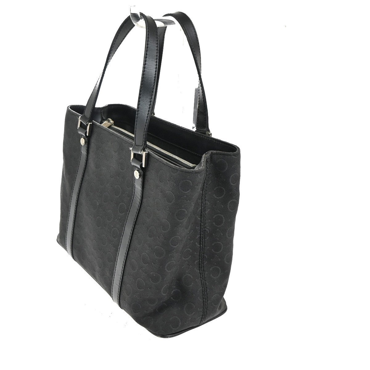 CELINE C Macadam Hand Bag Canvas Leather Black SHW Italy 02TA480