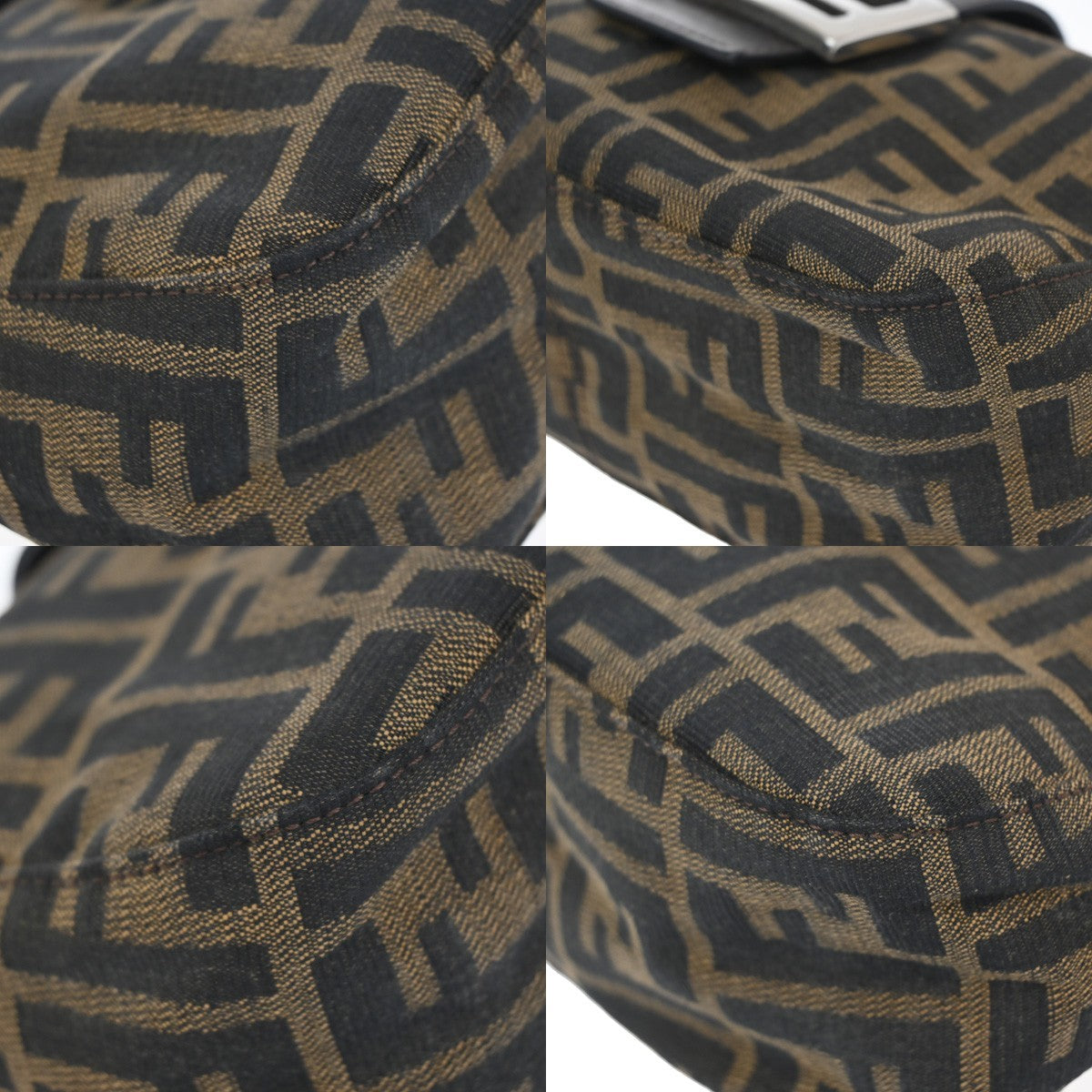 FENDI Logo Mamma Zucca Pattern Shoulder Bag Canvas Leather Brown Italy 46RF664