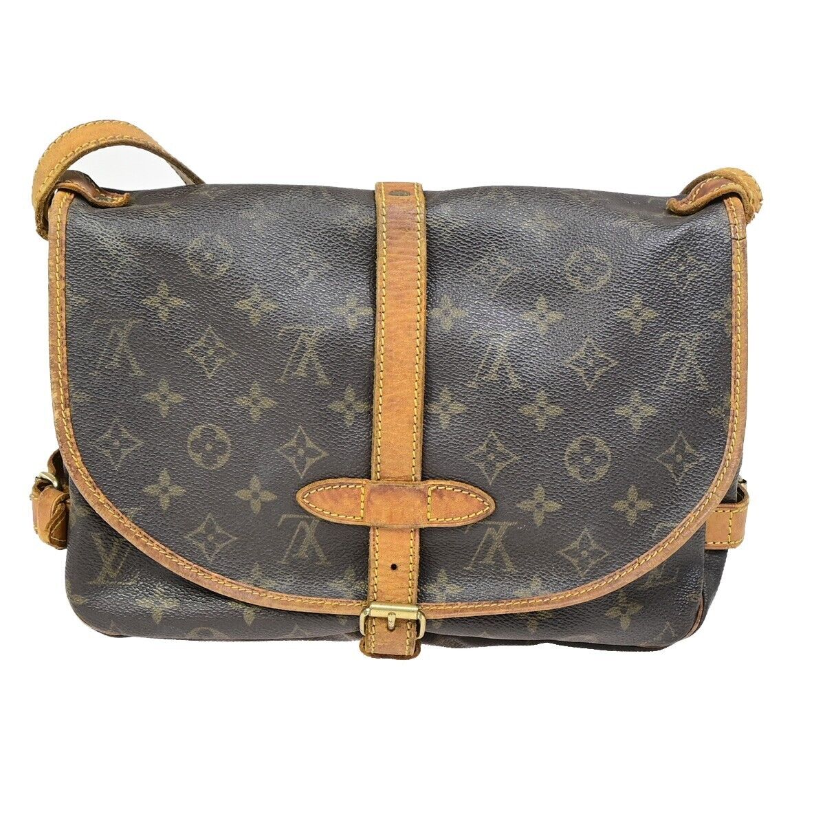 LOUIS VUITTON Logo Saumur 30 Shoulder Bag Monogram Leather Brown M42256 64EB111
