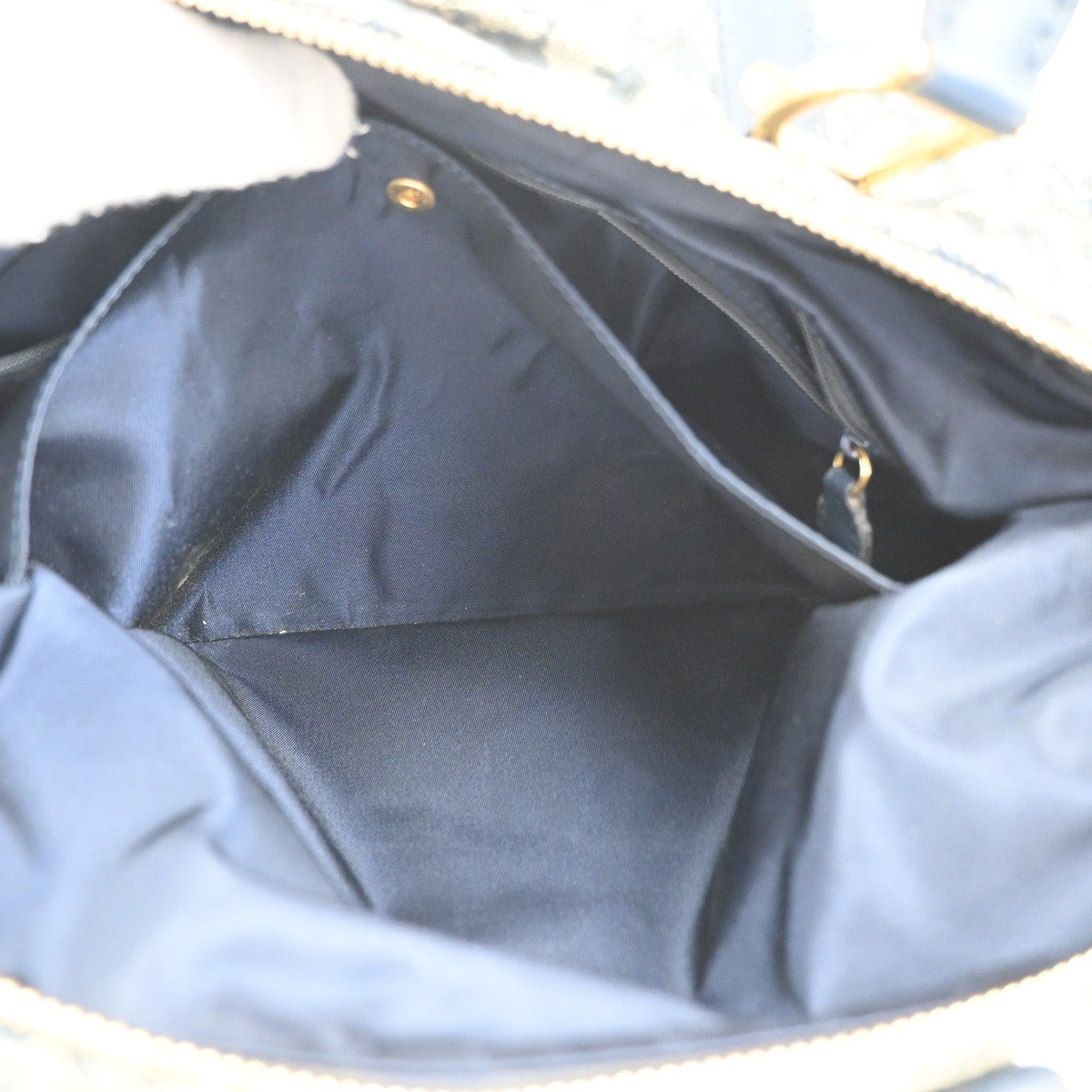 CHRISTIAN DIOR Logo Trotter Boston Hand Bag Canvas Leather Blue Italy 11CA874