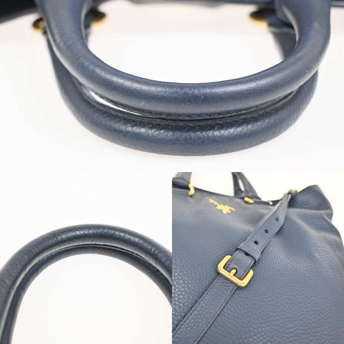 PRADA Vitello Daino 2Way Tote Hand Bag Leather Bluette Navy Blue GHW 77CA831