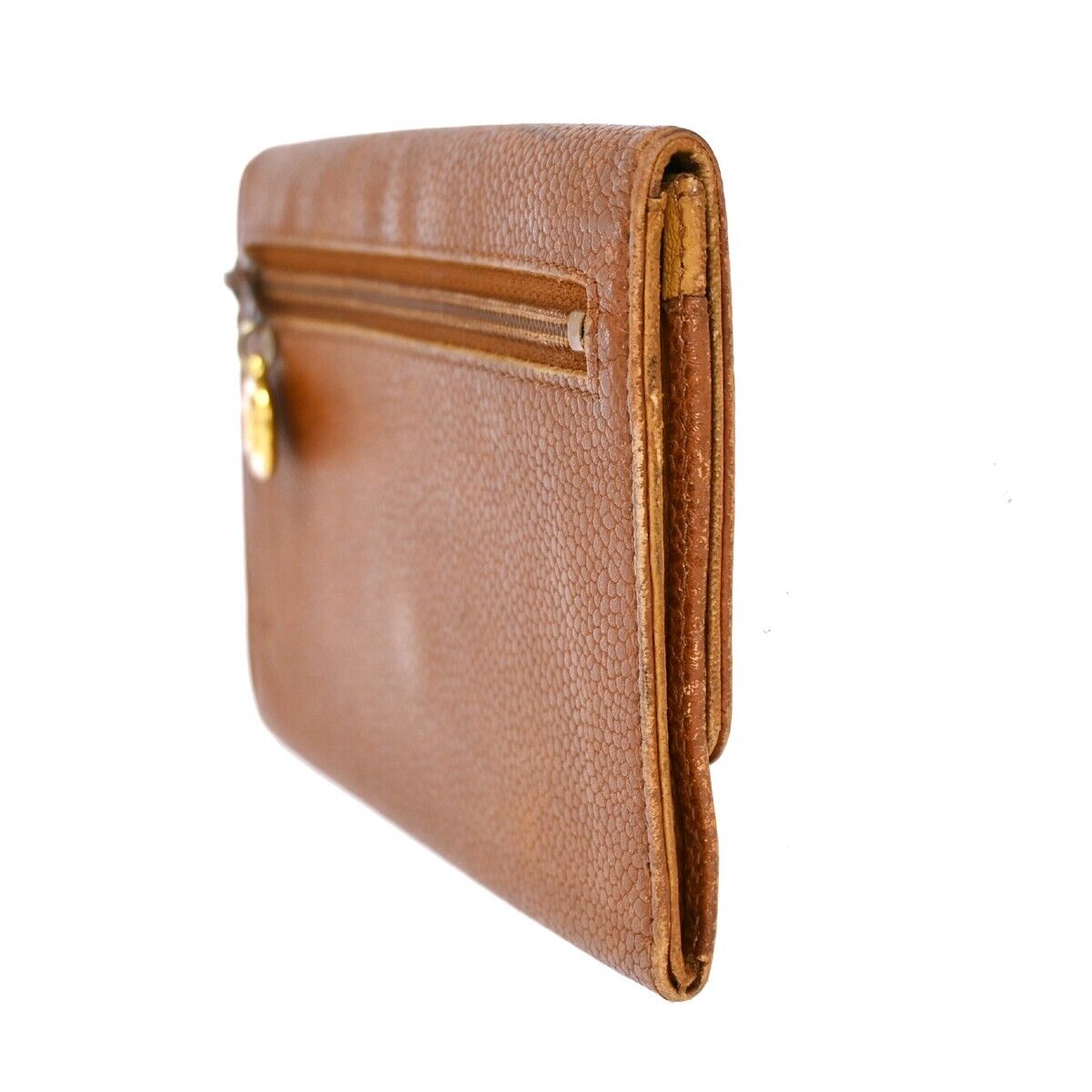 CHANEL CC Logo Bifold Wallet Purse Caviar Skin Leather Brown GHW France 02HB222