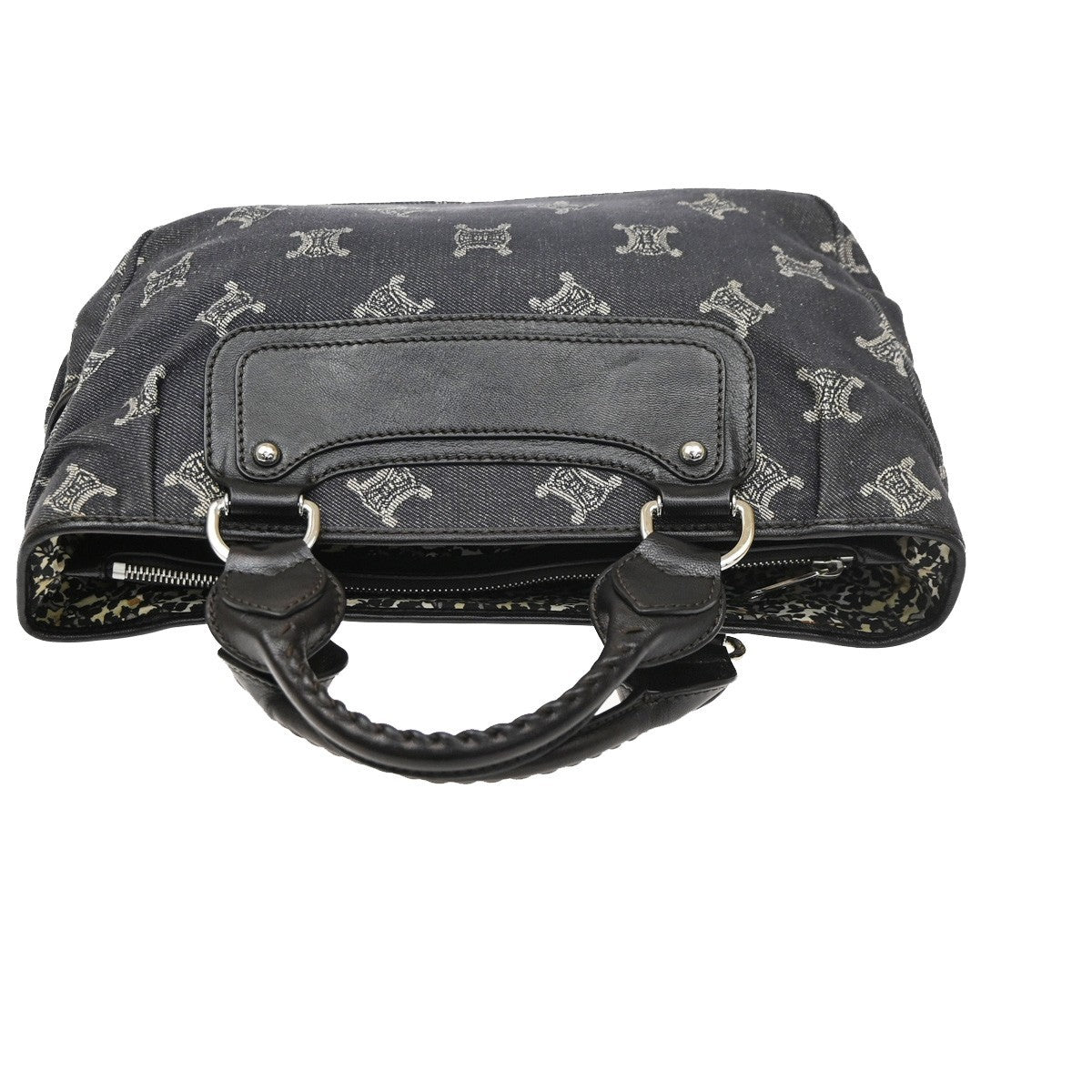CELINE Logo Macadam Pattern Boogie Hand Bag Denim Leather Black SHW 34KD102