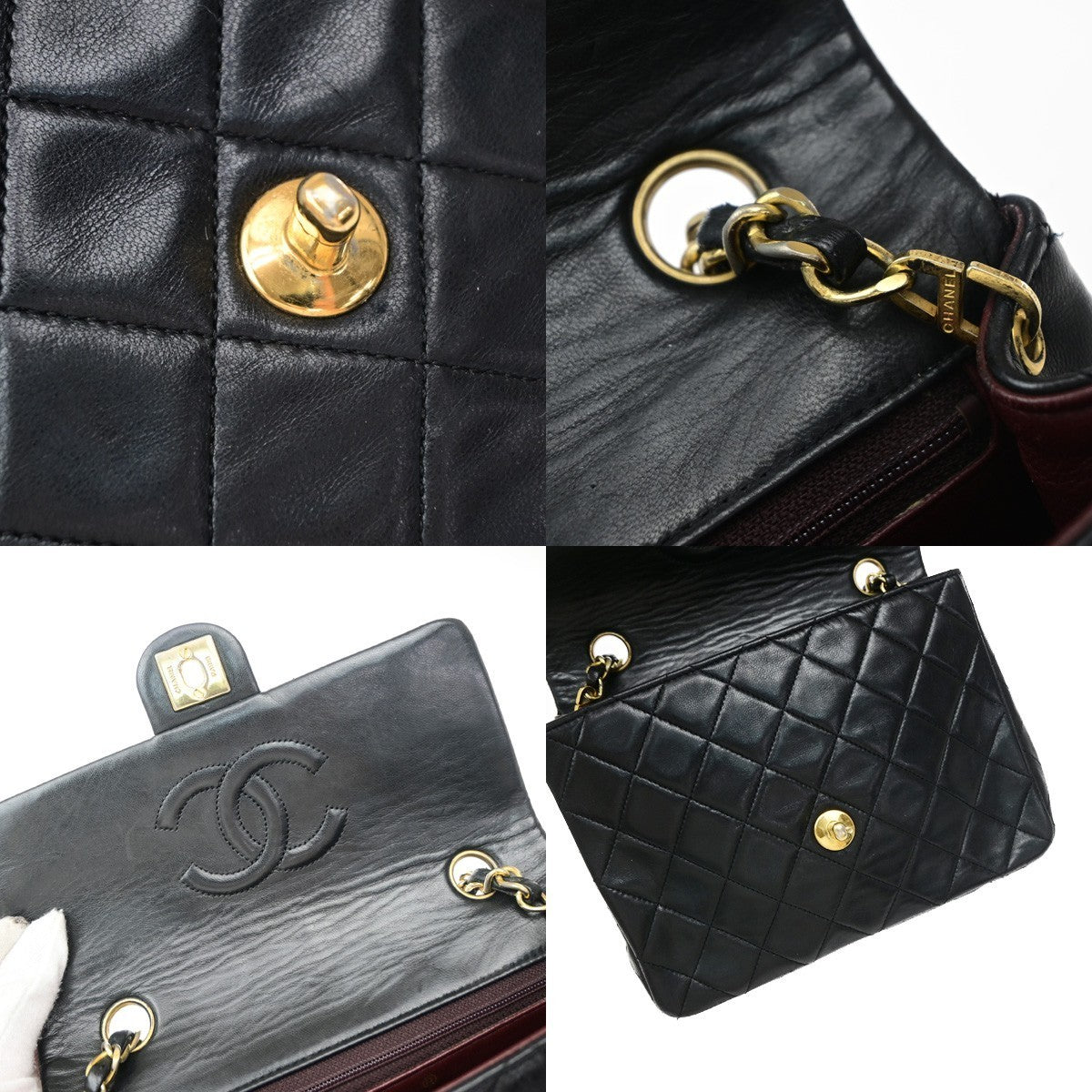 CHANEL CC Mini Matelasse Chain Shoulder Bag Leather Black GHW Vintage 399RP188