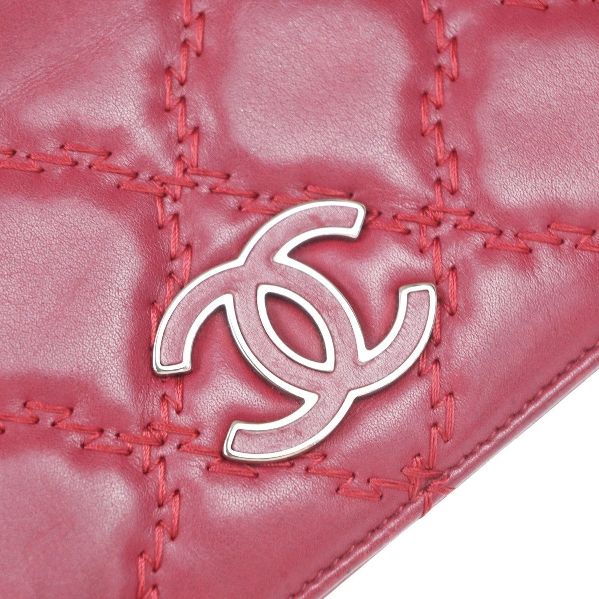 CHANEL CC Logo Matelasse Ultra Stitch Long Bifold Wallet Leather Red SHW 30KP479