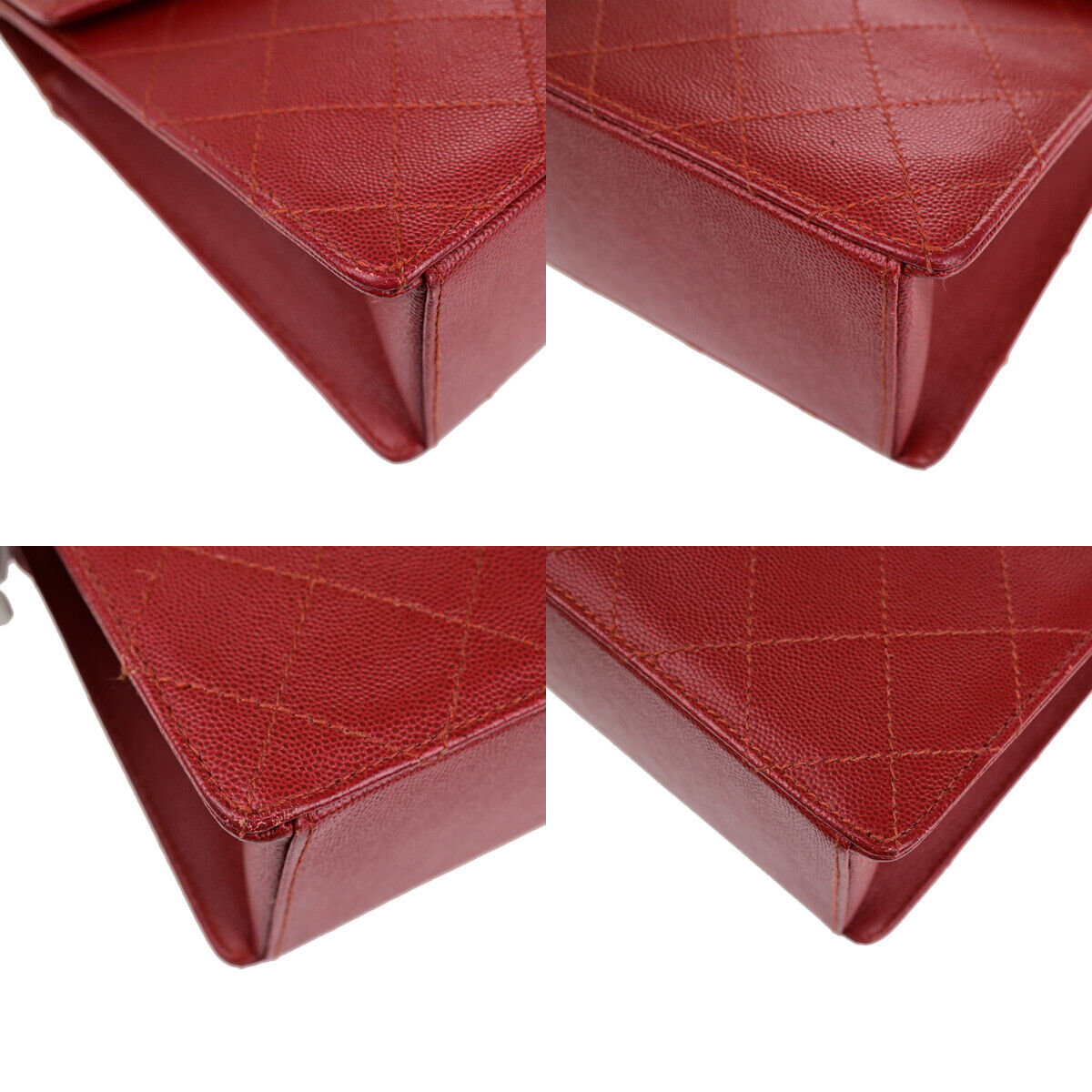 CHANEL CC Matelasse Hand Bag Grained Calfskin Leather Red SHW Vintage 626RK692