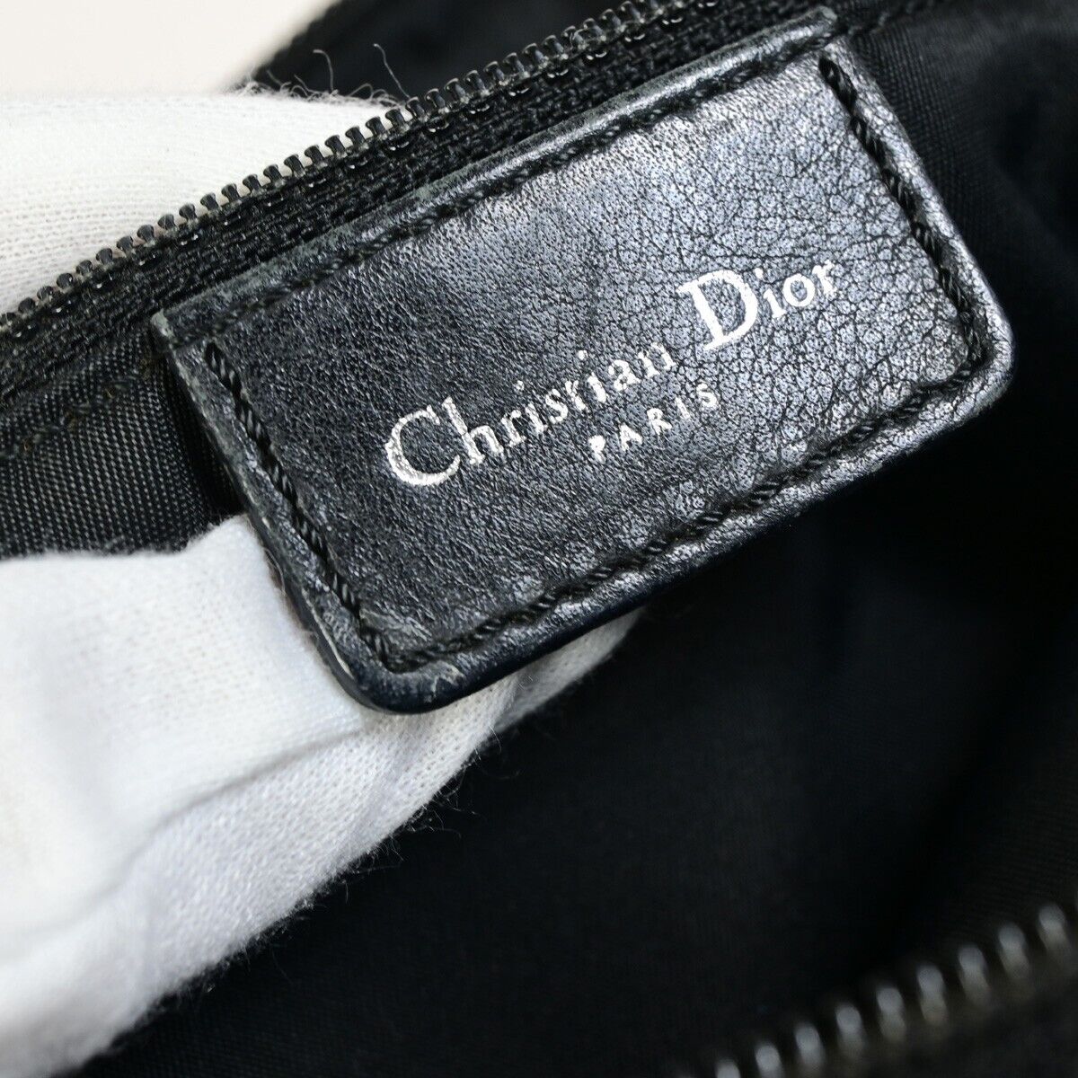 CHRISTIAN DIOR Logo Trotter Pattern Shoulder Bag Canvas Leather Black 83FA741