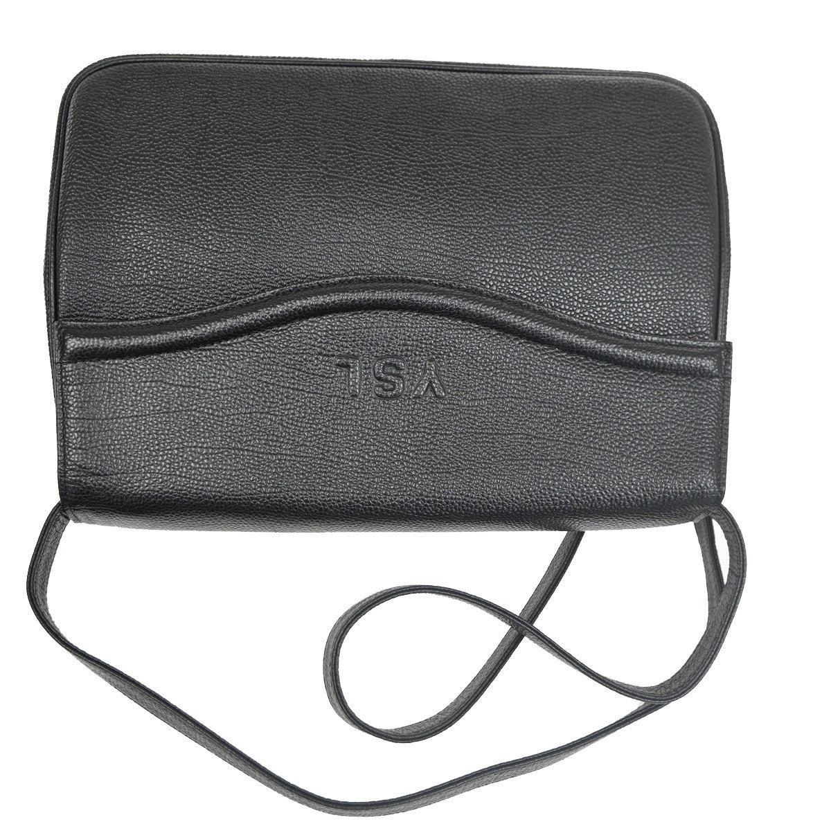YVES SAINT LAURENT Logo YSL Flap Shoulder Crossbody Bag Leather Black 37MA149