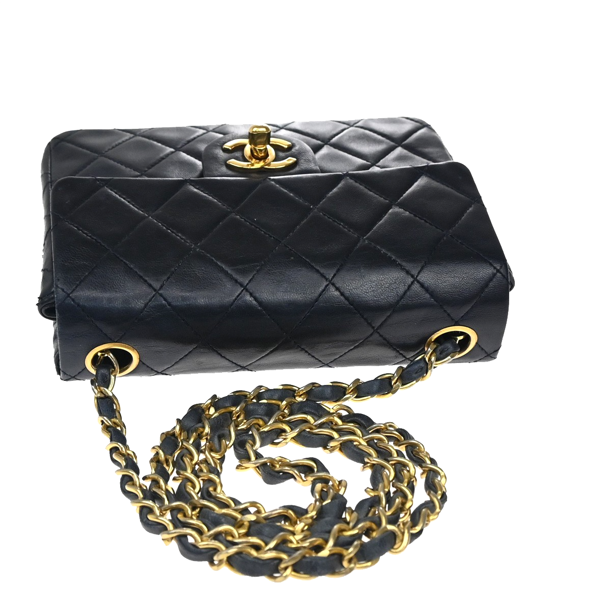 CHANEL CC Logo Mini Matelasse Chain Shoulder Bag Leather Blue GHW 373RL397