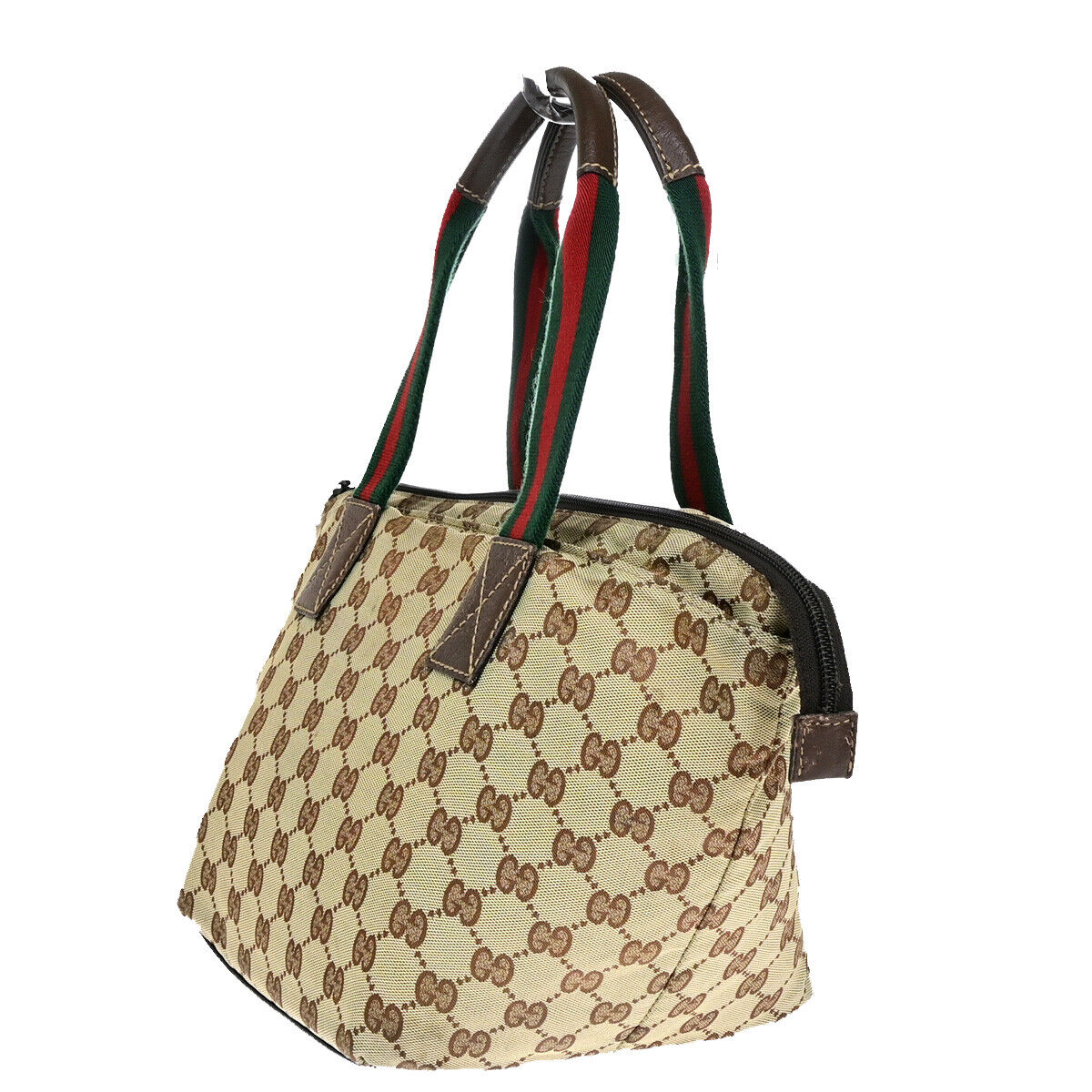 GUCCI Logo Sherry GG Pattern Hand Bag Canvas Leather Brown Italy 30YF012