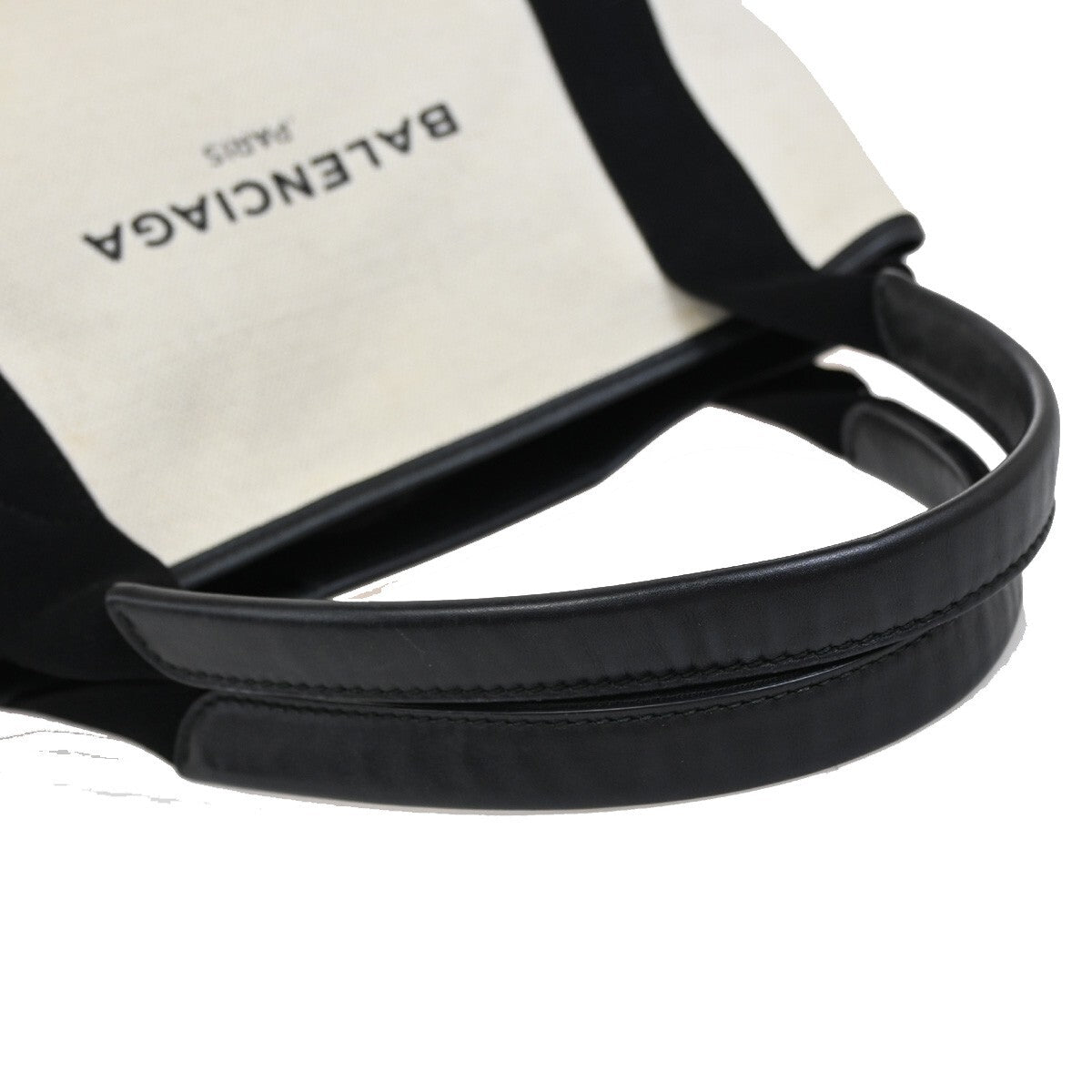 BALENCIAGA Navy Cabas S Hand Tote Bag Canvas Leather Black SHW Italy 32EE708