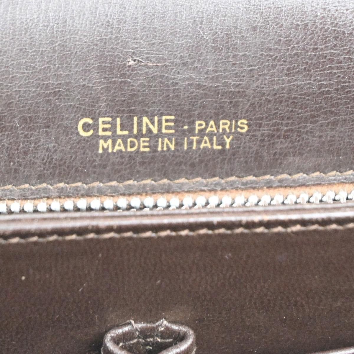 CELINE Logo C Macadam Horse Carriage Shoulder Bag Canvas Leather Brown 34KP553