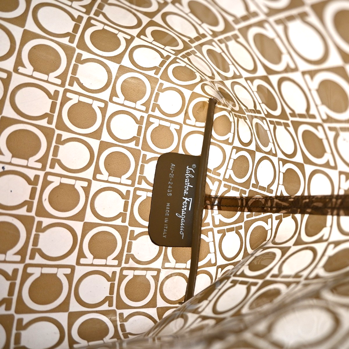 SALVATORE FERRAGAMO Logo Shoulder Bag Vinyl Leather Brown Clear SHW 04TA442