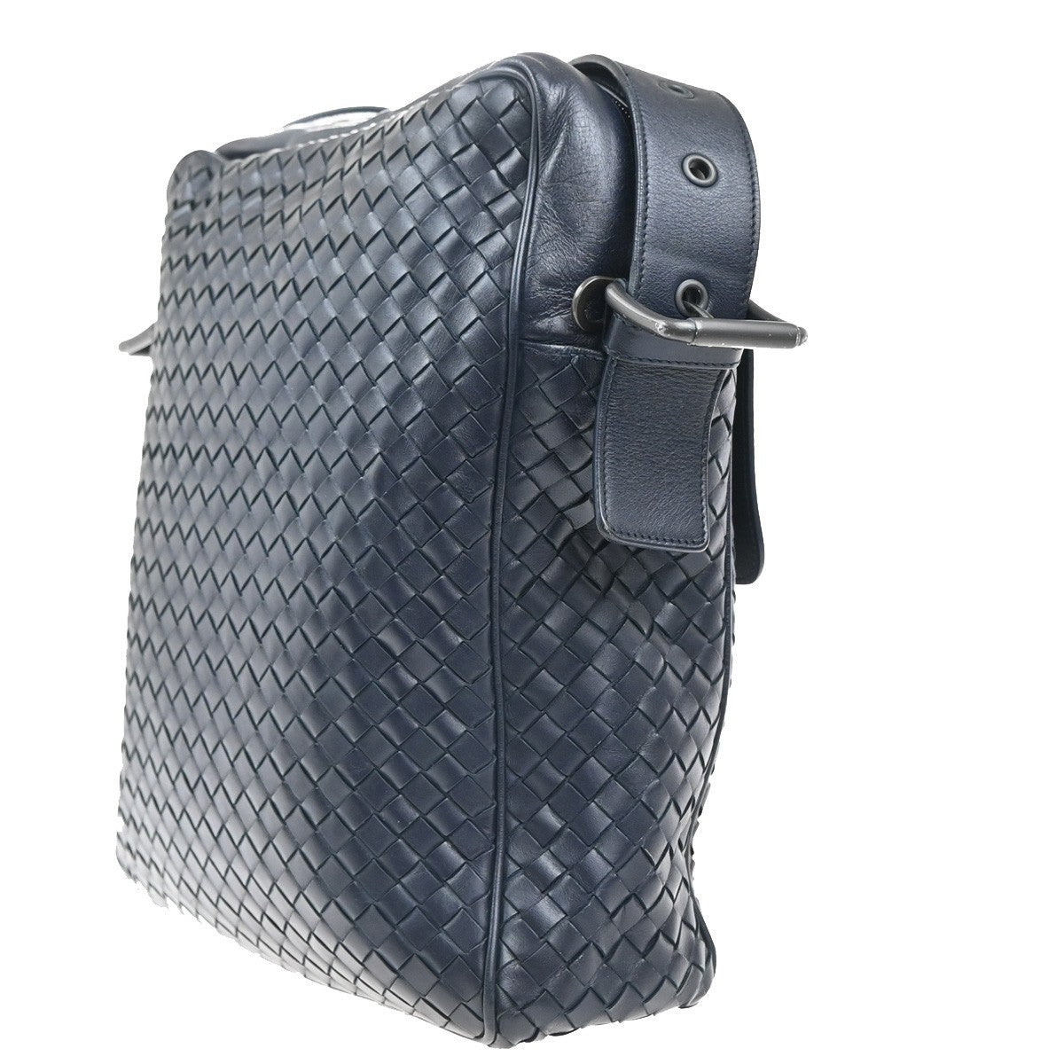BOTTEGA VENETA Logo Intrecciato Shoulder Bag Leather Navy Blue Italy 12RL854