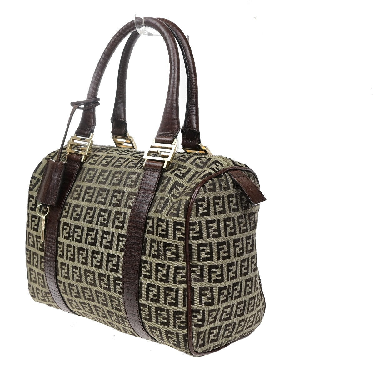 FENDI Logo Zucchino Mini Boston Hand Bag Canvas Leather Brown GHW Italy 79MA718
