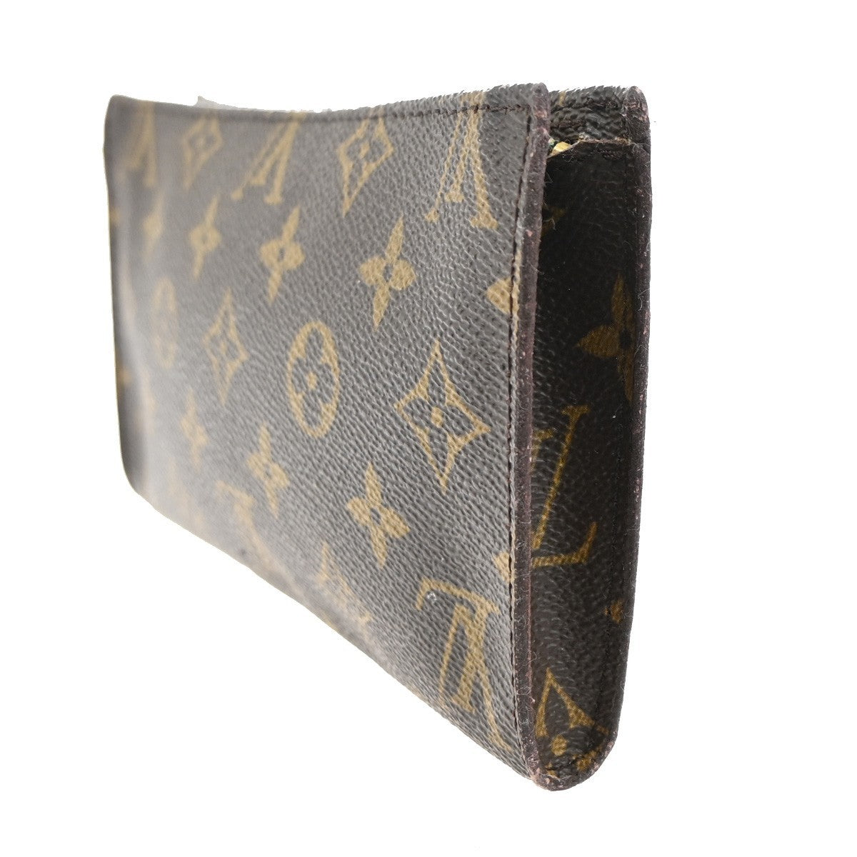 LOUIS VUITTON LV Logo Bucket GM Pouch Bag Monogram Leather Brown Gold 05MA328