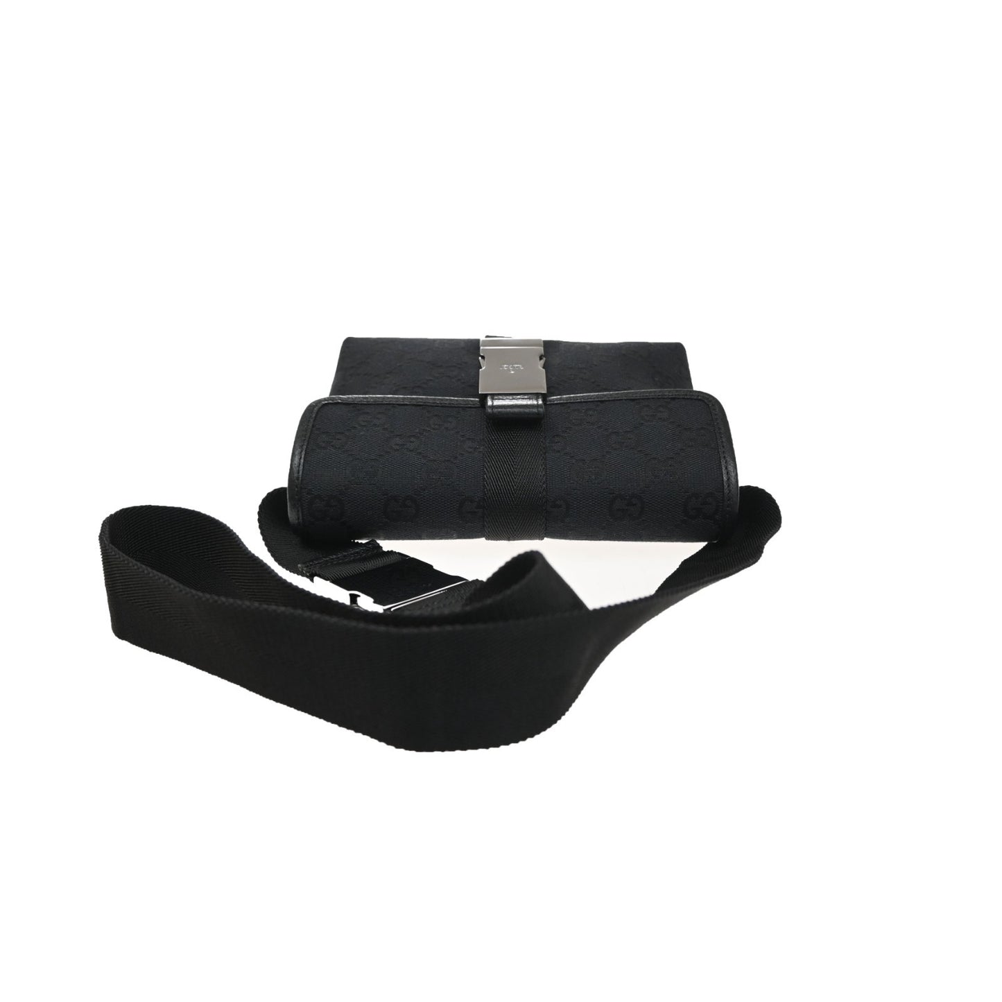 GUCCI Logo GG Pattern Mini Bum Bag Canvas Leather Black SHW Italy 85MA664