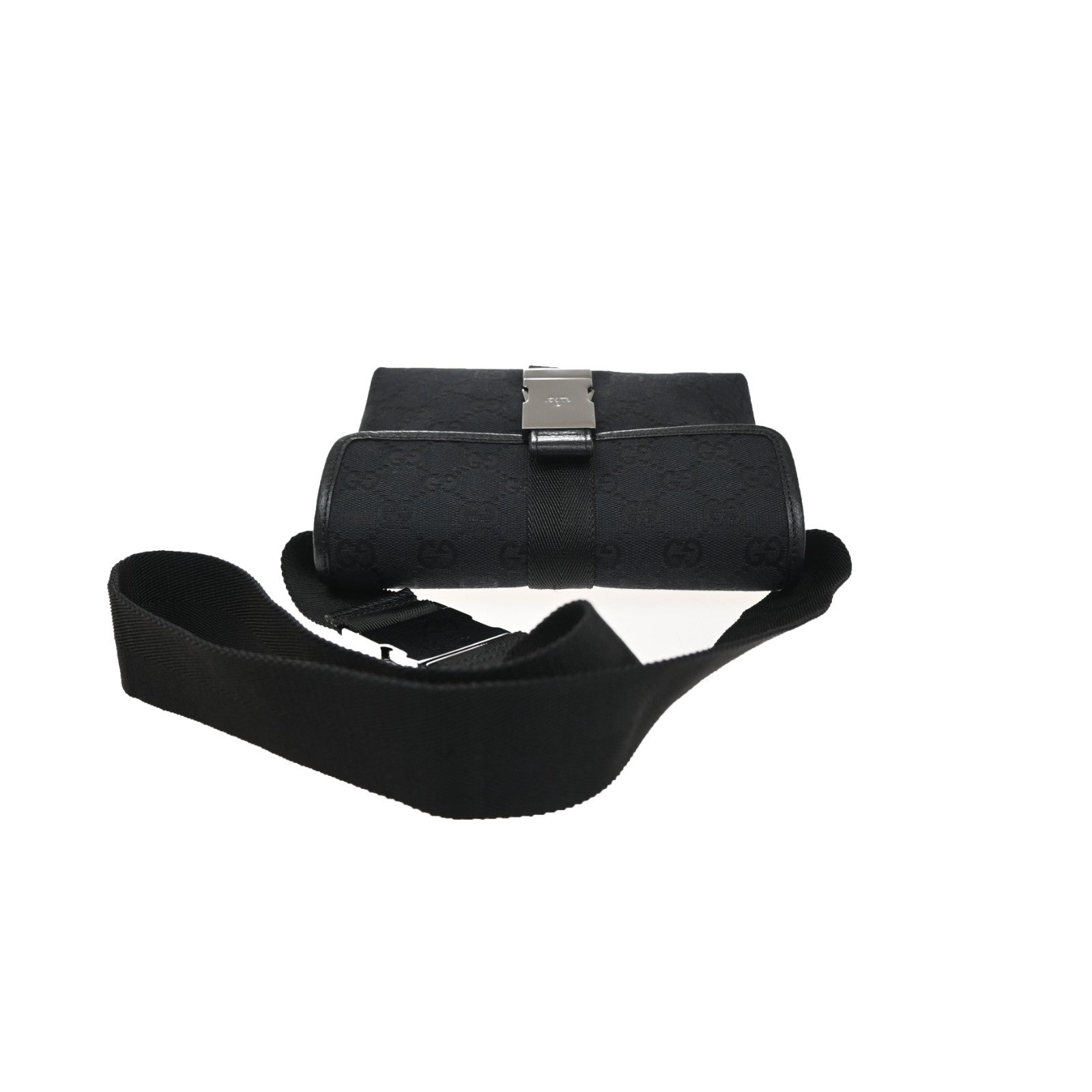 GUCCI Logo GG Pattern Mini Bum Bag Canvas Leather Black SHW Italy 85MA664