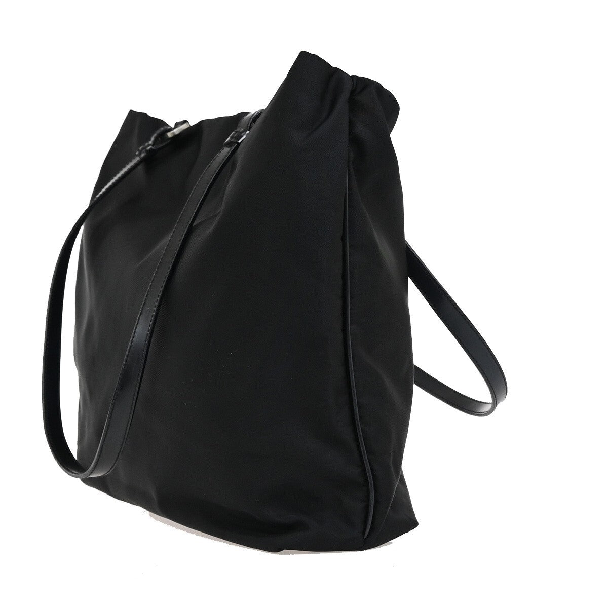 PRADA MILANO Logo Tessuto Shoulder Tote Bag Nylon Leather Black Silver 39EE170