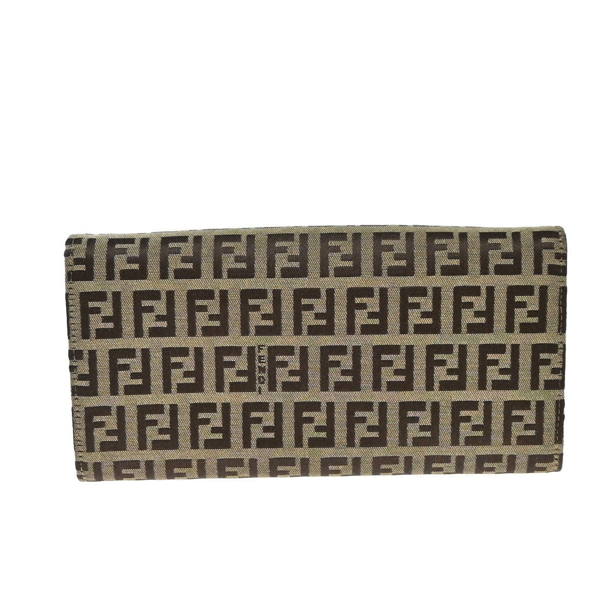 FENDI Logo Zucca Pattern Long Bifold Wallet Canvas Leather Brown 01EG350