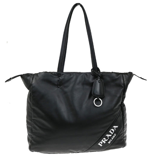 PRADA Logo Nappa Shoulder Tote Bag Leather Black SHW Italy 603RL478