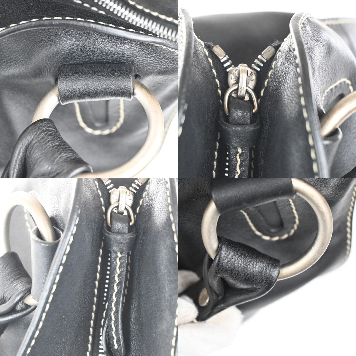 CELINE Logo Bittersweet Shoulder Hobo Hand Bag Leather Black SHW Italy 76MA411