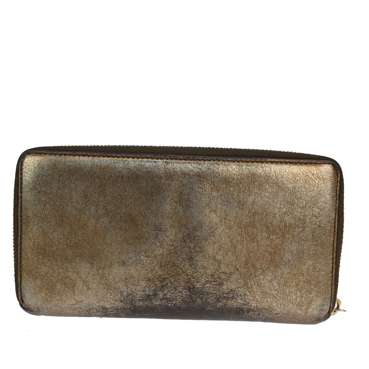 YVES SAINT LAURENT Logo Long Zipper Wallet Purse Leather Metallic Gold 07HB850