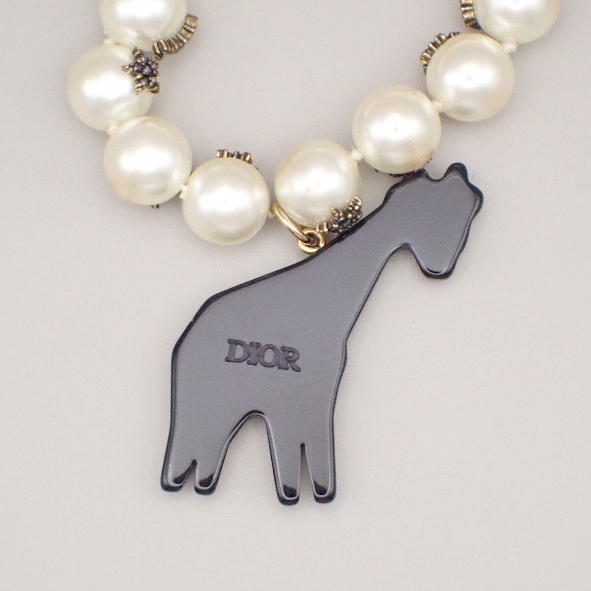 CHRISTIAN DIOR Logo Tribal Imitation Pearl Necklace White Gold 88RK382
