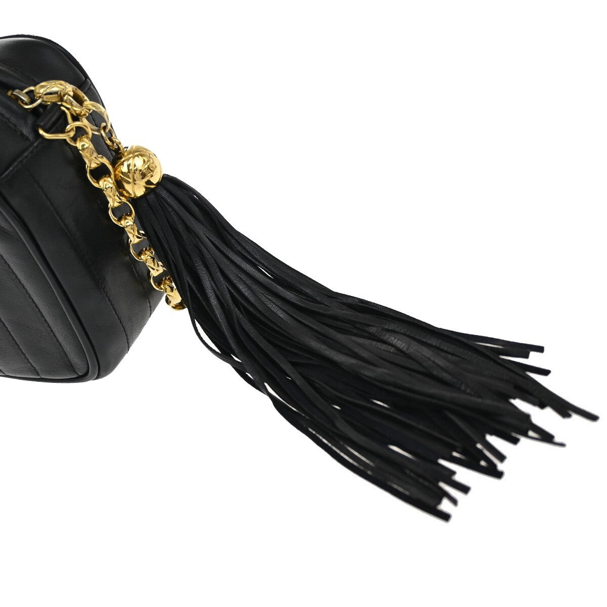 CHANEL Mini Matelasse Tassel Chain Shoulder Bag Leather Black Vintage 629RF270