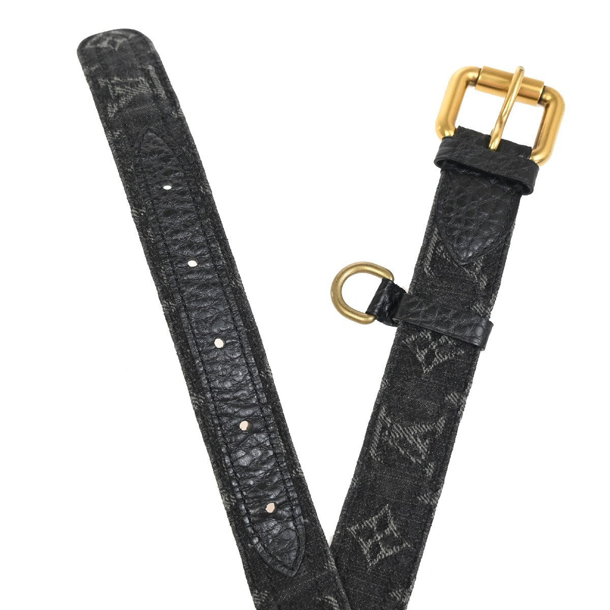 LOUIS VUITTON Ceinture Belt  90/36 Monogram Denim Leather  Black France 89AA201