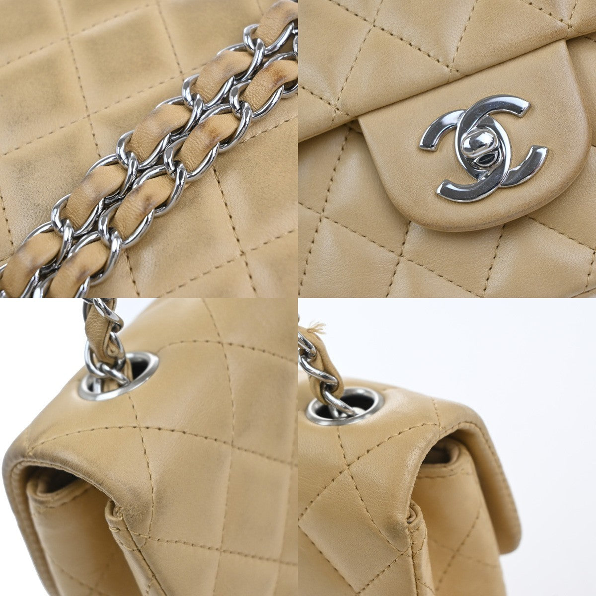 CHANEL CC Logo Matelasse Chain Shoulder Bag Leather Beige GHW 332RP020