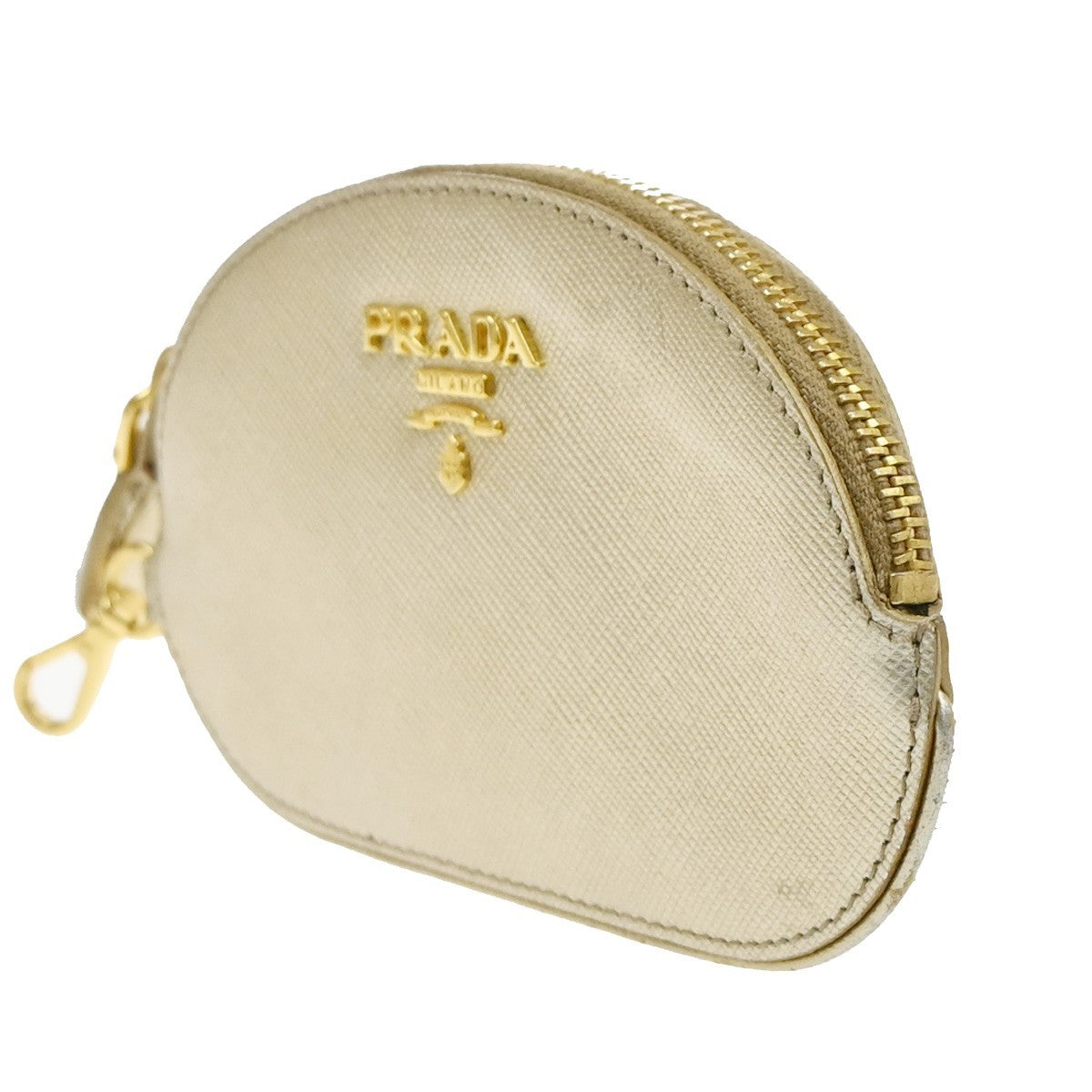 PRADA Zipper Around Mini Coin Case Wallet Saffiano Leather Gold Italy 63MA621